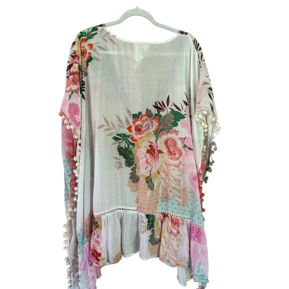 Z&L Floral Sheer Boho Butterfly Sleeve Kimono Duster Cover Up With Tassels - Picture 4 of 10